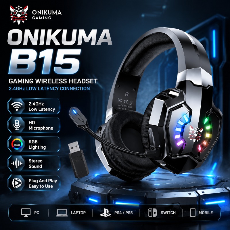 Gaming Console Apple - ONIKUMA B15 Gaming-Headset, kabellos, 2,4 GHz,
