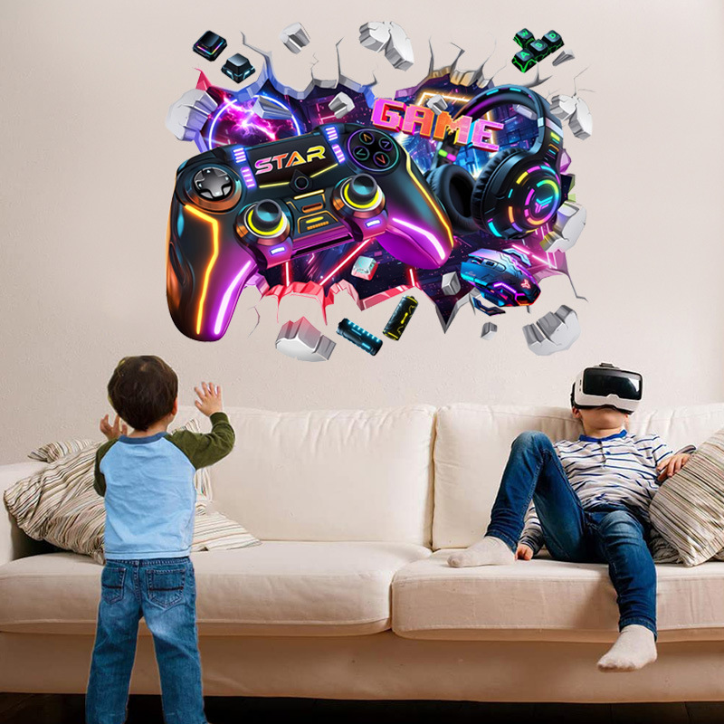 Gaming Console Wallpaper - Große Coole Spielcontroller Graffiti Wandloch-Kunst Vinyl-Aufkleber