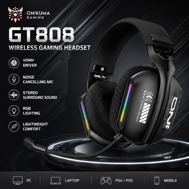 Gaming Console Apple - ONIKUMA GT808 Gaming-Headset, kabellos, Bluetooth, 2,4